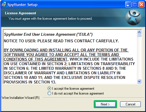 SpyHunter license agreement